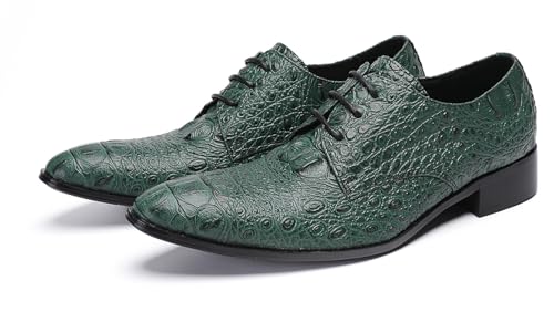 Santimon Men's Genuine Leather Oxfords Dress Shoes - Exotic Crocodile Pattern Lace-Up Formal Shoes, Premium Non-Slip Sole Derby for Business, Wedding and Formal Events