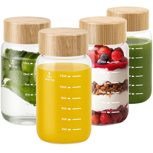 Freshmage 16 oz Glass Bottles Bamboo Cap
