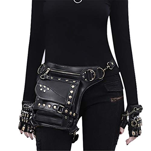 Sometubien Mujeres Hombres Steampunk Cintura Bolsas de Pierna Estilo Victoriano Funda para Motocicleta T Cadera de Cadera Paquetes Bolsos Bolsos de Hombro 121Black