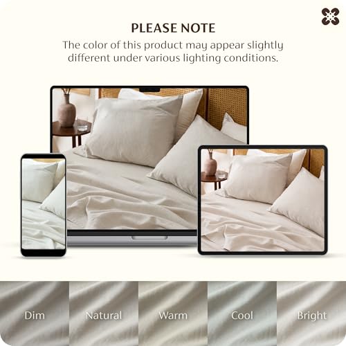 Image of Bedsure PureWoven Linen Sheets Queen Size, Cotton Linen Blend Sheets, 4PCS