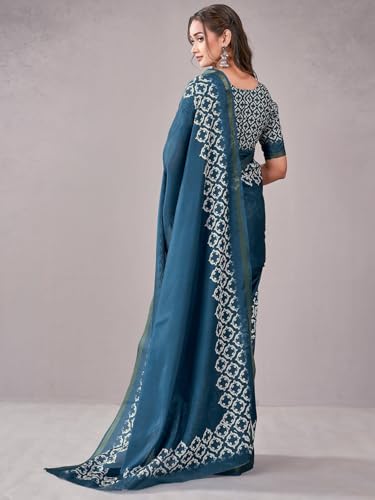 Image of Satrani Women's Silk Printed Saree with Unstitched Blouse Piece