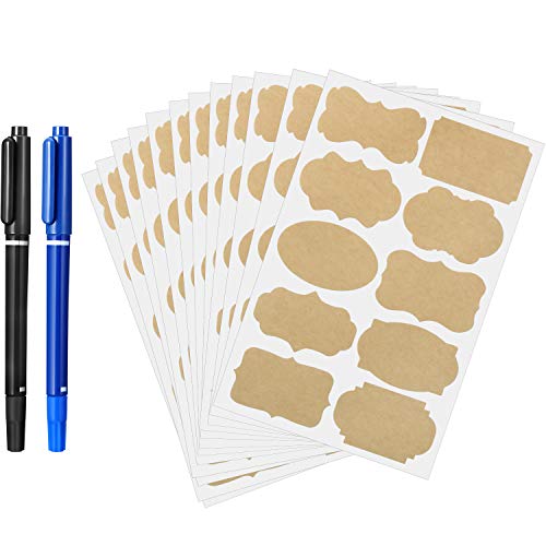 120 Pieces Kraft Paper Chalkboard Labels Stickers Waterproof Removable Reusable Chalkboard Stickers with 2 Erasable Chalk, Blackboard Jar Labels for Mason Jars Glass Bottle Parties Craft Offices