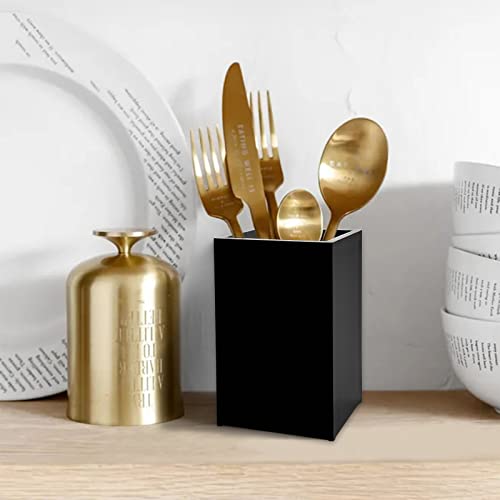 Image of 2 Pack Black Acrylic Pencil Pen Holder Cup,Desk Accessories Holder,Makeup Brush Storage Organizer,Modern Design Desktop Stationery Organizer for Office School Home Supplies,2.6x 2.6x 4 inches