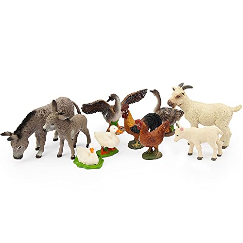 Toymany 10Pcs Farm Animals Figures, Realistic Farm Animal Toys Plastic Figurines Playset Includes Gooses Hen Donkeys Goats Ducks For Toddlers Kids Cake Topper Education Christmas Birthday Gift #TOP7