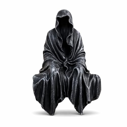 Glsm Boutique Grim Reaper Statue Gothic Decor Spooky Resin Figurine for Bookshelf Tabletop & Halloween Home Decoration Black Skeleton Collectible Ornament (5.1 Inch)