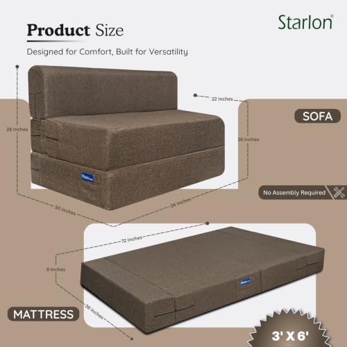 Image of Starlon 1 Seater Sofa Cum Bed Foldable 3-in-1 Sofa Bed with 1 Year Warranty, Washable Jute Fabric Cover & 1 Waves Pillow | Guest Bed | Coffee Brown 3x6 Ft