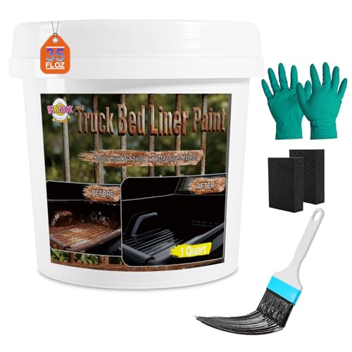 Truck Bed Liner Paint, 35 Floz Bed Liner Spray Liner Kit, Rust Resistant Spray on Bed Liner Coating With Gloves & Wipes, Long-Lasting Protection, Black