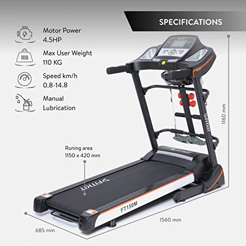 Image of Fitkit by Cult.Sport FT150M 4.5HP Peak Treadmill (Max Weight: 110Kg with Massager) with Free Home Installation, Free Customized Diet Plan, Trainer Led Sessions & 1 Year Warranty, Black