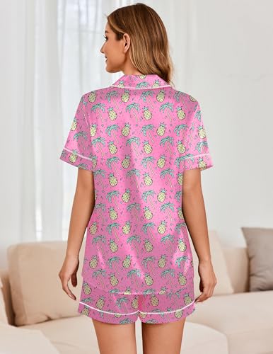 Image of Ekouaer Womens Satin Silk 2 Piece Pajamas Set Short Sleeve Sleepwear | Button Down Top and Shorts Loungewear Set for Sleep, Home, Wedding, Travel, Party, Daily Wear & Great for Sharing