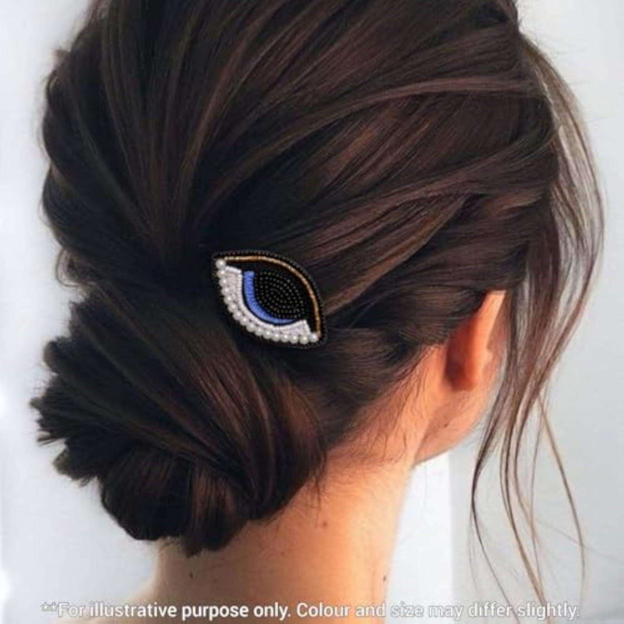 Handmade Beaded Evil Eye Hair Clip, Black-Blue-White