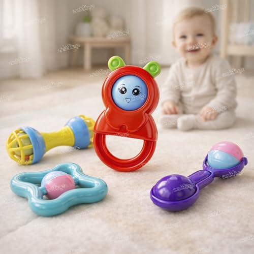 Image of Zest 4 Toyz Rattle Set for Babies 0-6 Months New Born Rattle and Teether Toys for Baby Toys Early Development Toys for Kids Return Gifts for Kids - Pack of 4