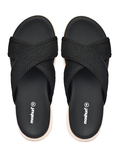 Image of Moshun Criss Cross Sandals for Women & Girls | Multi Strap & X Strap Flat Sandals, Bounce Back Technology Footbed with Adjustable Strap, Anti-Slip Sole | Lightweight Daily Wear Casual Slip-On Sandals