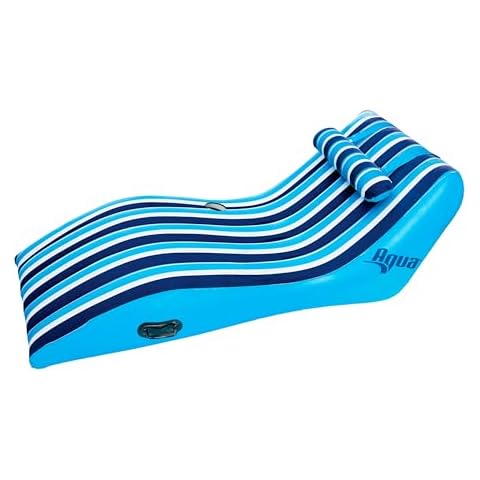Aqua Ultra-Comfort Floating Pool Chair & Lake Raft with Pillow – 1-Person Heavy Duty Pool Float, Lake Floating Chair – Navy/White Stripe Cover