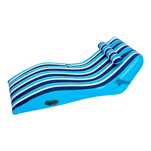 Aqua Ultra-Comfort Floating Pool Chair & Lake Raft with Pillow – 1-Person Heavy Duty Pool Float, Lake Floating Chair – Navy/White Stripe by Aqua LEISURE - Used condition - US$44.37