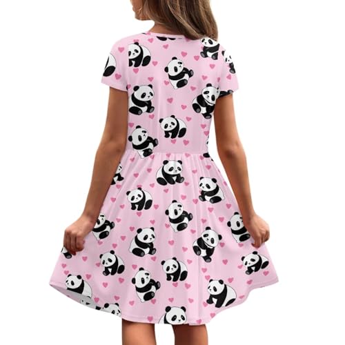 Image of Girls Dress with Pockets Basic Short Sleeve High Waist Swing Skater Dress School Party Dress for Kids