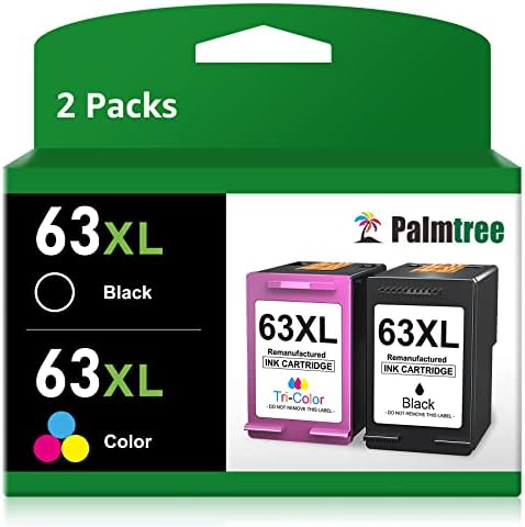 Palmtree Remanufactured Ink Cartridge Replacement for HP Ink 63 63XL Ink Cartridges Black and Color for HP OfficeJet 3830 4650 5255 Envy 4520 4512 4513 Deskjet 1112 2130 Printer (1 Black 1 Tri-Color)