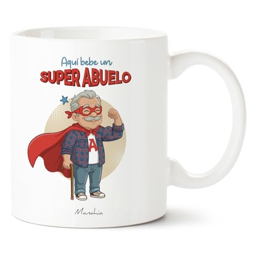 Manahia - Taza Abuelito - Aquí bebe un super abuelo | Regalo Original Nietos, Superabuelo - Idea Sorpresa Día del Padre, Navidad | Caja Regalo Kraft