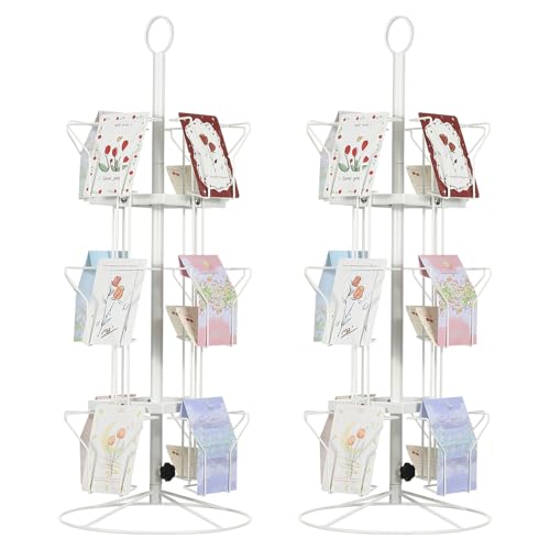 PATIKIL 2Pack 3 Niveles Soporte Giratorio para Tarjetas De Felicitación, Soporte Metálico Giratorio para Mostrar Tarjetas Portátil Organizador para Postales Pegatinas Fotos, Blanco