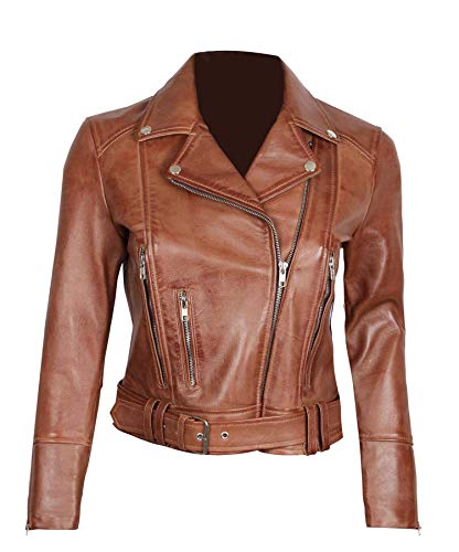Decrum Brown Womens Leather Jackets - Leather Moto Jacket Women | [1300193] Aldo, M