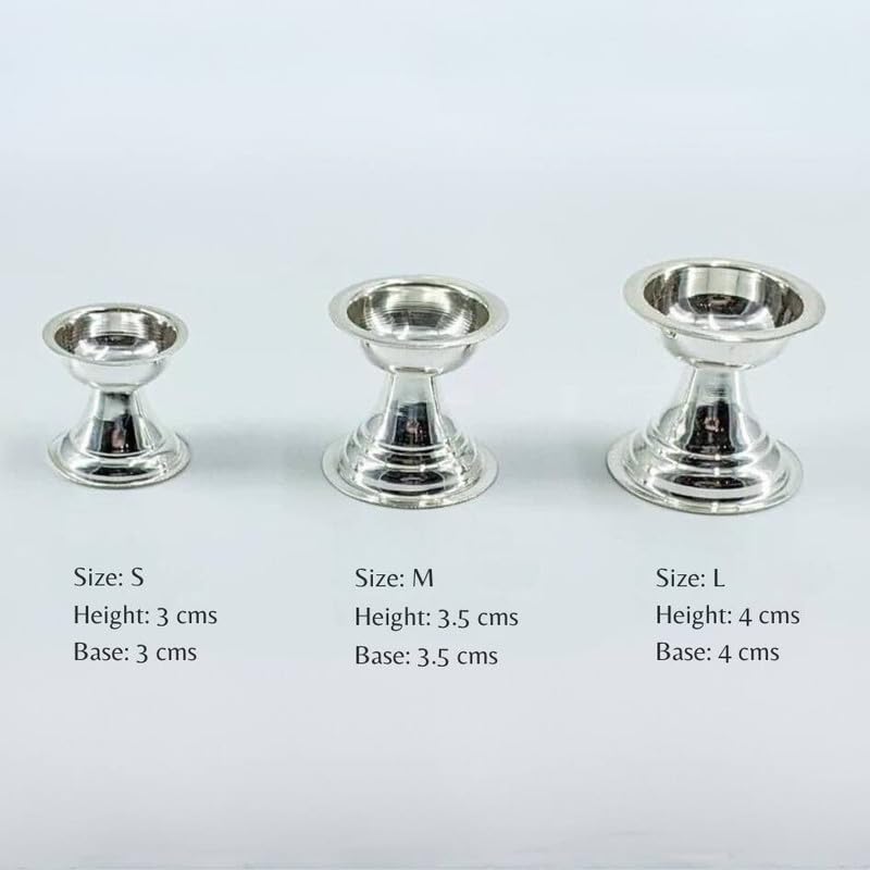 Image of 925 Sterling Silver Diya for Pooja | Handcrafted Silver Deepam Ghee Vilakku Lamp | Home Temple Decor | Silver Pooja Item