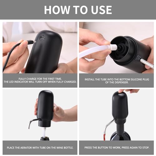 CIRCLE JOY Sacacorchos Eléctrico 4 en 1 Juego de Regalo de Vino con Abridor de Vino Recargable, Vertedor Aireador de Vino Recargable, Cortacápsulas y Tapón de Vino al Vacío, Negro - imagen 6