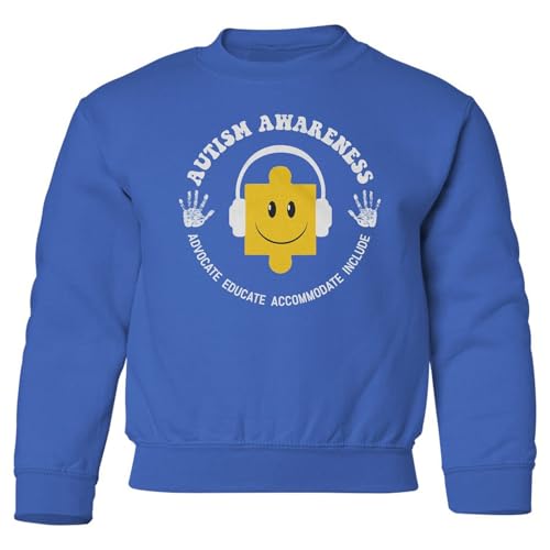Autism Awareness Logo - Puzzle Symbol with Headphones Youth Crewneck Sweatshirt