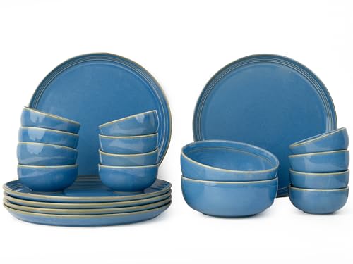 Image of Bodhi House Handcrafted Chip Resistant Porcelain Dinner Set, 20 Pieces Dish Set Serving for 6, Microwave and Dishwasher Safe, Bone-ash Free, Crockery Set for Dining and Gifting, Mid Blue