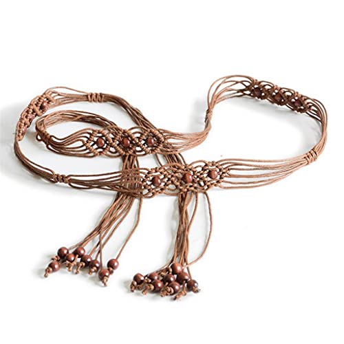 Strap Bohemia Handmade Beads Braided Women's Belt Knotted Tassels Waist Belts Dress Slim Waistband2