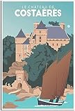  Tableaux décoratifs Château de Costaérès Bretagne Vintage Voyage Affiche Peintures Murales Chambre Décor Art Mural Décoration de La Maison Sans cadre 60x90cm