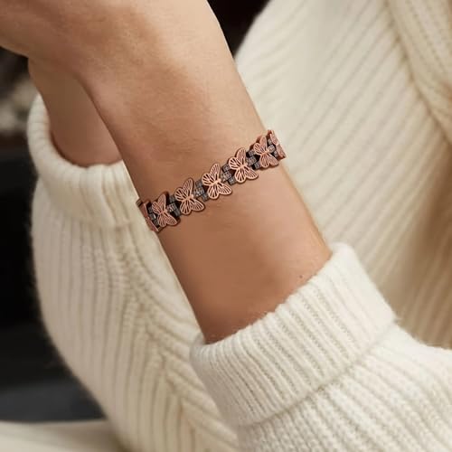 Image of Copper Bracelet for Women 99.9% Pure Copper Crystal Bracelets Link Chain Charm Jewelry Present 3500 Gauss with Adjustment Tool