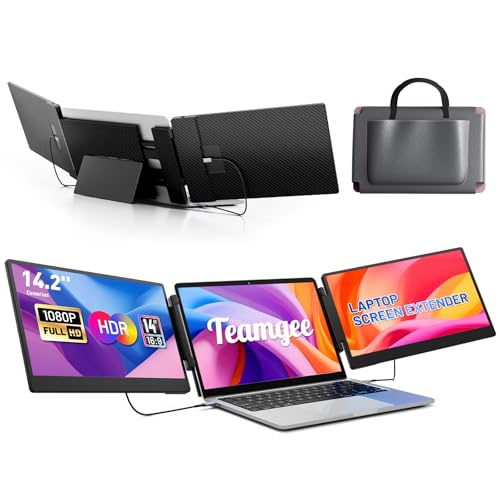 Image of Teamgee 14.2 inch Laptop Screen Extender, FHD 1080P IPS Portable Monitor for Laptop, Triple Screen Monitor Extender Compatible with 13 inch-17 inch Laptops, HDMI /USB-A /C Plug-Play for Windows, Mac, Android