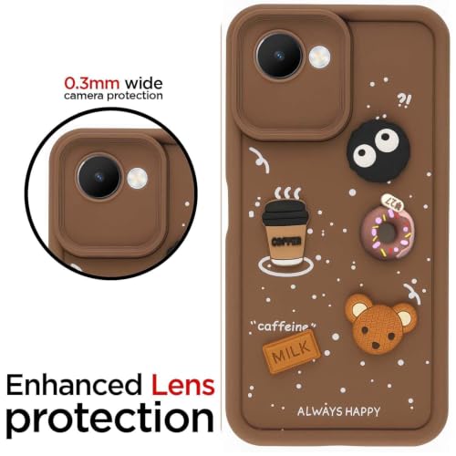 Image of Bintage Cute Fun Taddy Cartoon 3D Ball Bear Milk Donut Coffee Cup Silicon Case Full Body & Camera Protection Back Cover Compatible for Realme Narzo 50i Prime - Brown