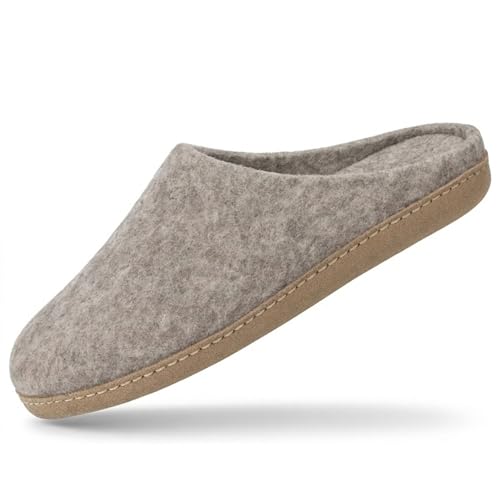 Image of Wool Indoor Slippers - Natural Organic Wool, Genuine Leather Sole, Handmade in Nepal - Cozy, Warm, Soft, Unisex Non-Slip House Shoes for Men & Women - Perfect for Winter Comfort