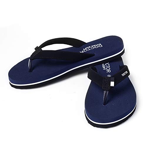 Image of DOCTOR EXTRA SOFT Flat Slipper for Women's - Orthopaedic and Diabetic Super Comfort Ortho Care Pregnancy Flip-Flop and House Slipper for Ladies and Girl's D-19 Navy - 10 UK