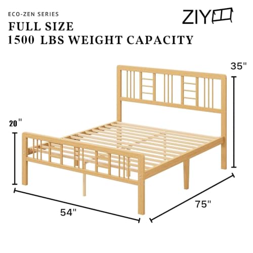Image of ZIYOO 14 Inch Full Bamboo Bed Frame with Headboard, Modern Minimalist | Solid Bamboo,Solid Wood, Platform Bed Frame with Headboard & Footboard, No Squeaks, Fits Bedrooms, Guest Rooms, Hotels