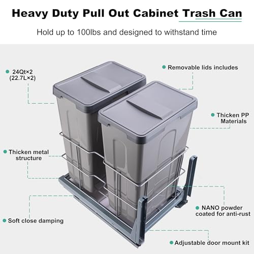 Caneca extraíble doble para gabinete, 24 QT, gris miniatura 6