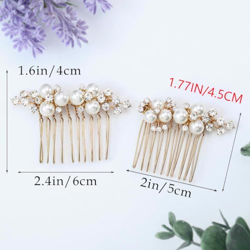 asooll gold wedding pearl hair comb bride crystal hairpiece bridal rhinestone hair clip hair accessories for women set of 2 a-gold