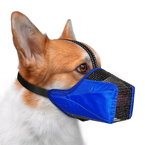 Image of Mesh Dog Muzzle, Breathable Soft Dog Muzzle with Reflective Straps for Secure Fit, Prevents Biting, Chewing Scavenging- Adjustable for Small Medium Large Dogs,Blue,S
