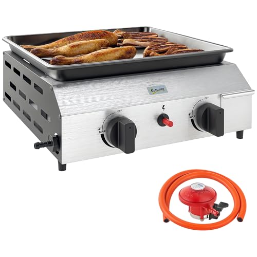 Outsunny Parrilla de gas con 2 quemadores de acero inoxidable, 4,8 kW, barbacoa de gas portátil con parrilla antiadherente para camping, picnic, jardín, fiesta, festival, tono plateado