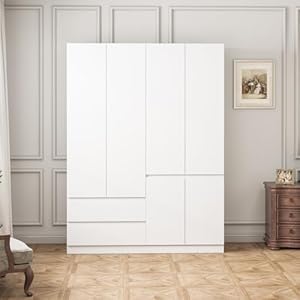 78.74" 4-Door Armoire Wardrobe Closet, with Drawers and Shelves,Armoires and Wardrobes with Hanging Rod, Wooden Wardrobe Closet(White) 63" L x 20.39" W x 78.74" H 7874 4 Door Armoire Wardrobe Closet with Drawers and ShelvesArmoires and Wardrobes with Hanging Rod Wooden Wardrobe ClosetWhite 63 L x 2039 W x 7874 H