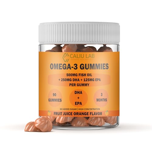 Gominolas de Omega-3 +500 mg de Fish Oil +250 mg DHA +125 mg EPA - Salud Cerebral, Ocular, Cardiovascular - Sabor Naranja - 90 Gomas - 3 Meses- Máxima Concentración Ácidos Grasos de Omega 3 EPA y DHA