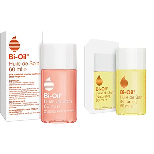 Bi-Oil Huile de Soin Pour la Peau - Soin Spécialisé pour les Vergetures, Cicatrices, Peau Sèche et Teint Irrégulier - 1 x 60 ml & Huile de Soin Naturelle - Soin...