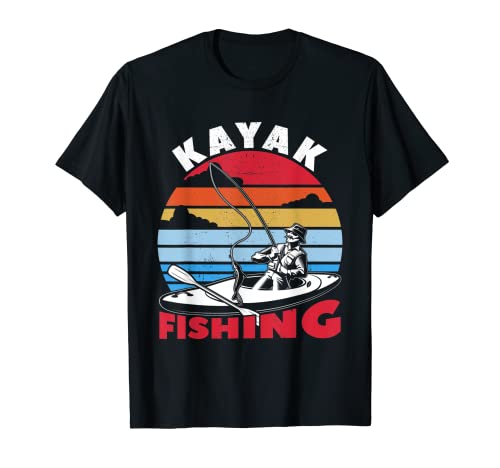 Hombre Kayak Pesca Retro Puesta Del Sol Antiguo Pescador Kayak Camiseta
