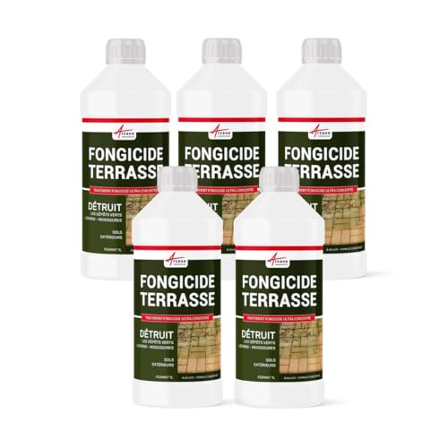 anti mousse terrasse, produit anti-mousse concentré pour 250m², traitement fongicide et anti-depot, algicide pour sol pierre et bois - 5 L (5 x 1L) - ARCANE...