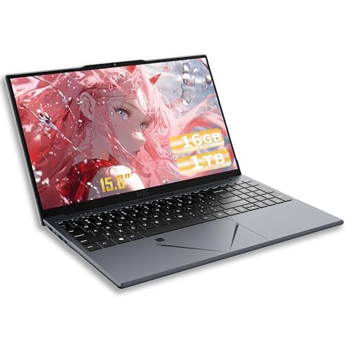 Amita Ordenador portátil 15,6' FHD gris, procesador N95 (hasta 3,4 GHz), 16 GB RAM DDR4, 1T SSD NVMe, teclado retroiluminado, panel táctil inteligente, webcam con interruptor de privacidad (N95 V 16 +