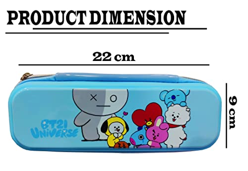 Image of Neel Pencil Pouch for School Stationery Pencil Case Geometry Box for Kids for School BT-21 Pencil Box Silicone Geometry Box for Kids Pencil Pouch BTS Return Gift for Girls Large Capacity 1ps (Blue)