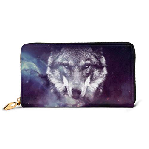Preisvergleich Produktbild JHGFG Mode Handtasche Reißverschluss Brieftasche Galaxy Wolf Gesicht Wallpaper Telefon Kupplung Geldbörse Abendkupplung Blockieren Leder Brieftasche Multi Card Organizer