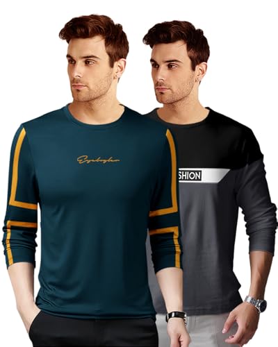 Image of Noble Monk Men Full Sleeve Round Neck T-Shirt | Printed Sleeves |Regular fit Tshirt for Men