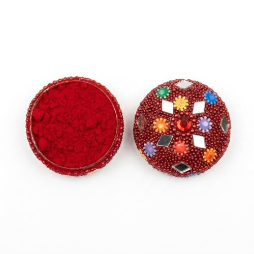 Image of Indian Dark Red Pure Kumkum Powder (Sindoor, Kumkuma, Kum Kum) For Makeup, Pooja And Other Hindu Rituals (Fancy Box 4)