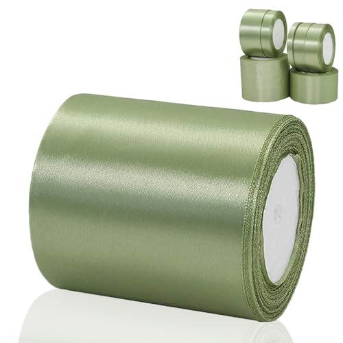 POPOYU Sage Green Ribbon 100mm Wide Satin Ribbons Roll Fabric Thick for Gift Wrapping : 23M, Perfect for Wedding Car